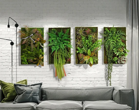 artificial plant walls in living room interiors